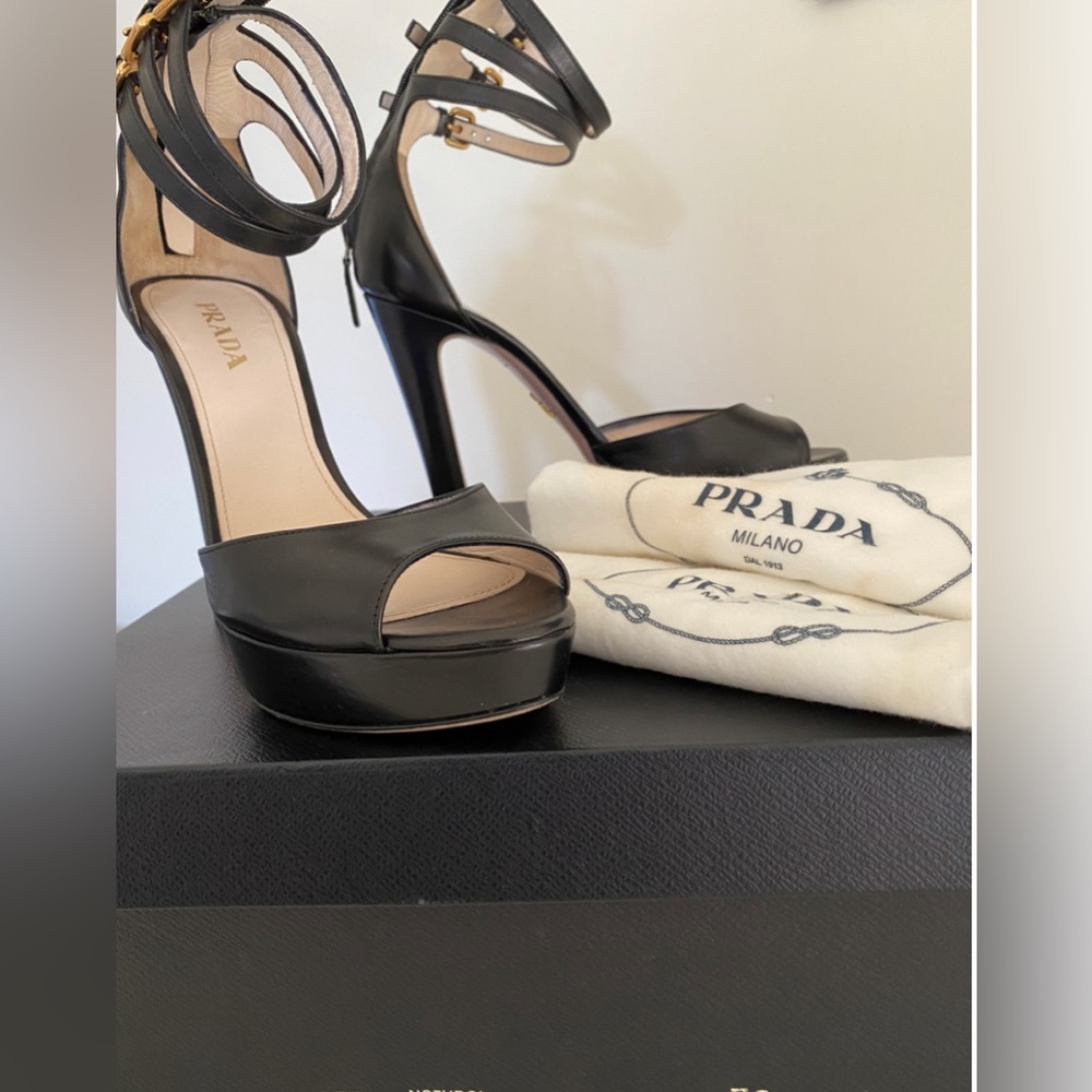 Prada Authentic Leather Heels Sandals In Excellent Condition